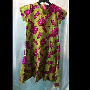 Handmade African Wax Cloth Geometric Pattern Cotton Dress - NWT Size 12
